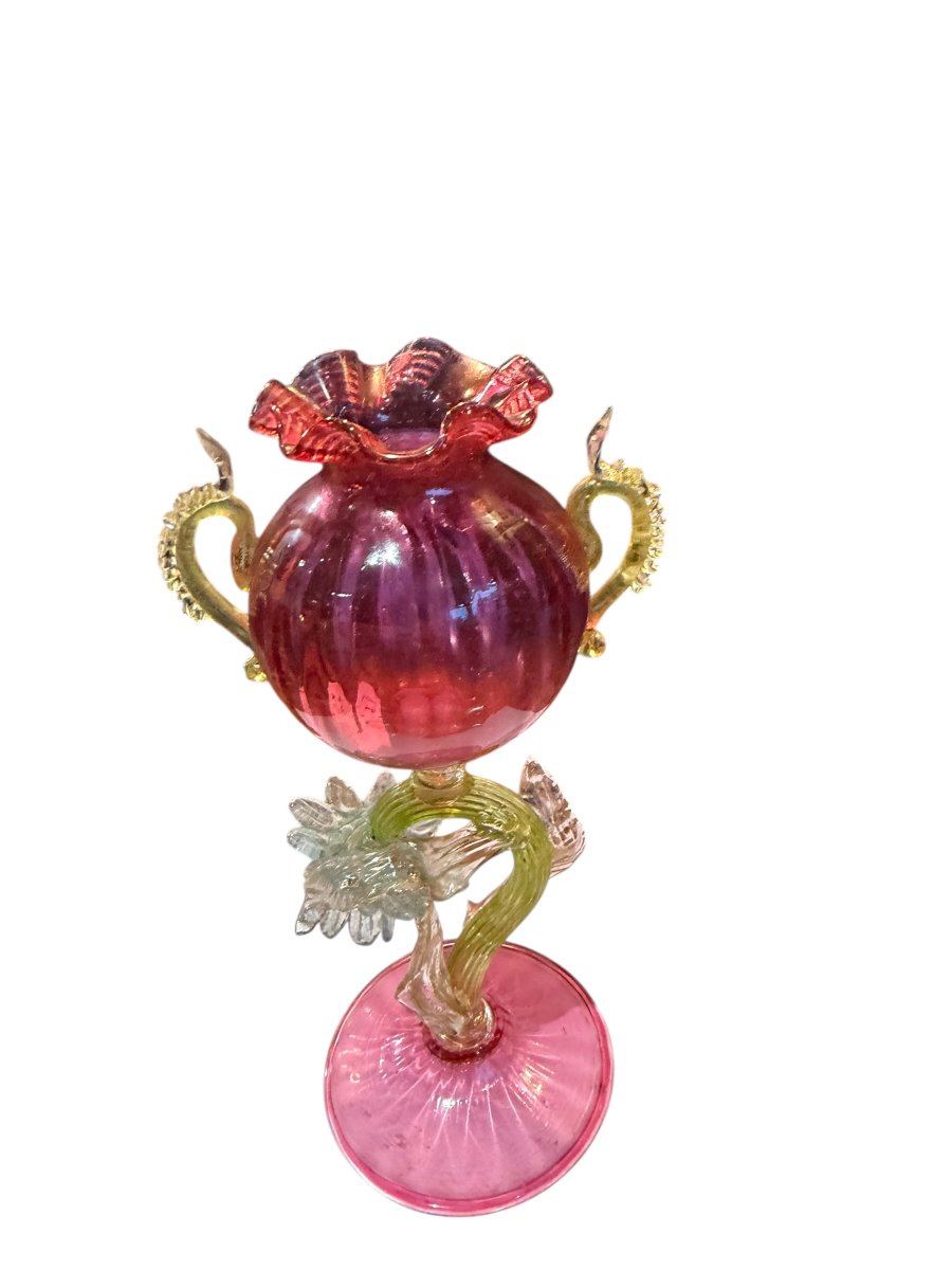 Ancien vase Murano coloré modèle fleur XIXeme-photo-7