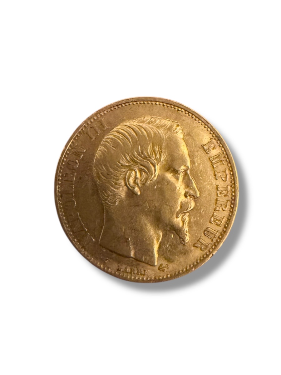 20 Francs Gold Coin, Napoleon III, Bare Head, 1857