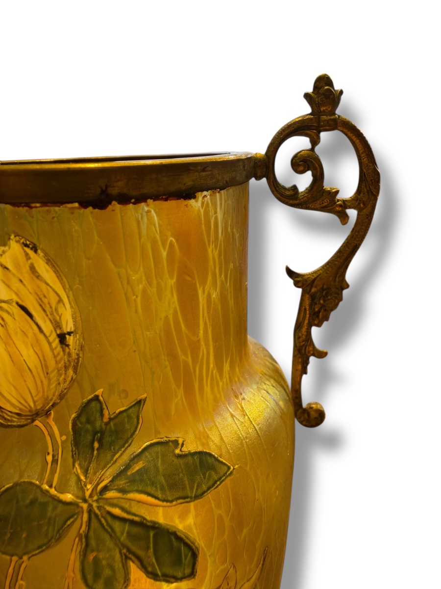 Ovoid Art Nouveau Vase In Iridescent Enameled Glass-photo-4