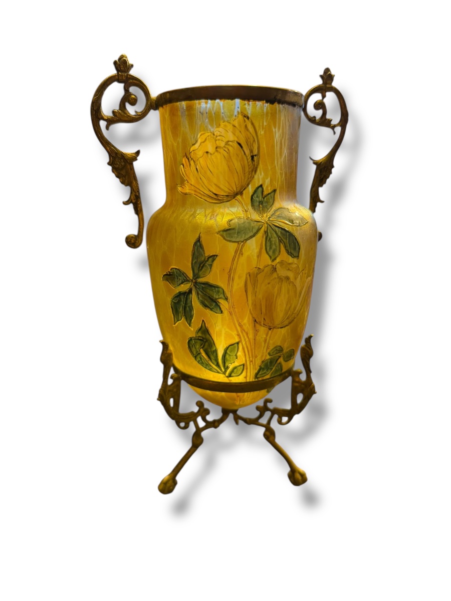 Ovoid Art Nouveau Vase In Iridescent Enameled Glass-photo-2