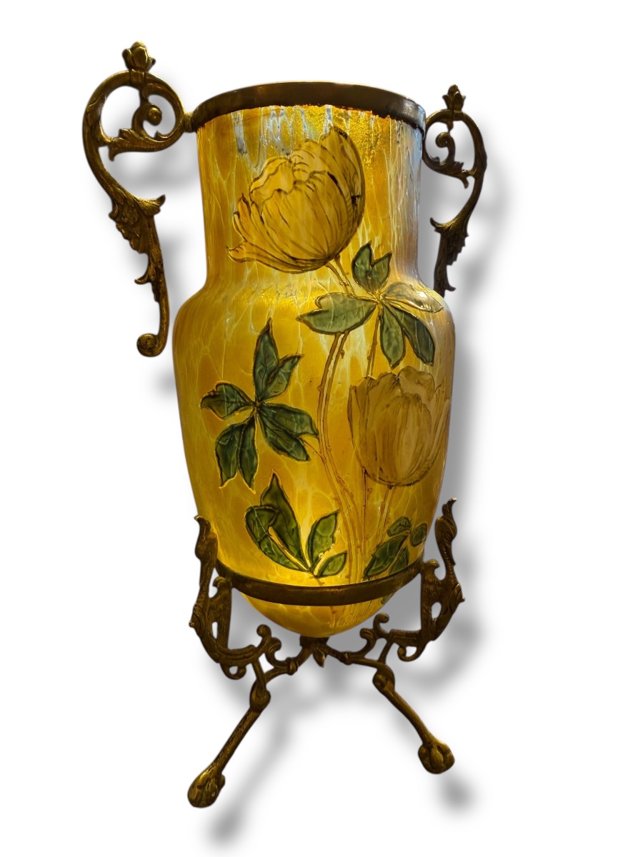 Ovoid Art Nouveau Vase In Iridescent Enameled Glass-photo-3