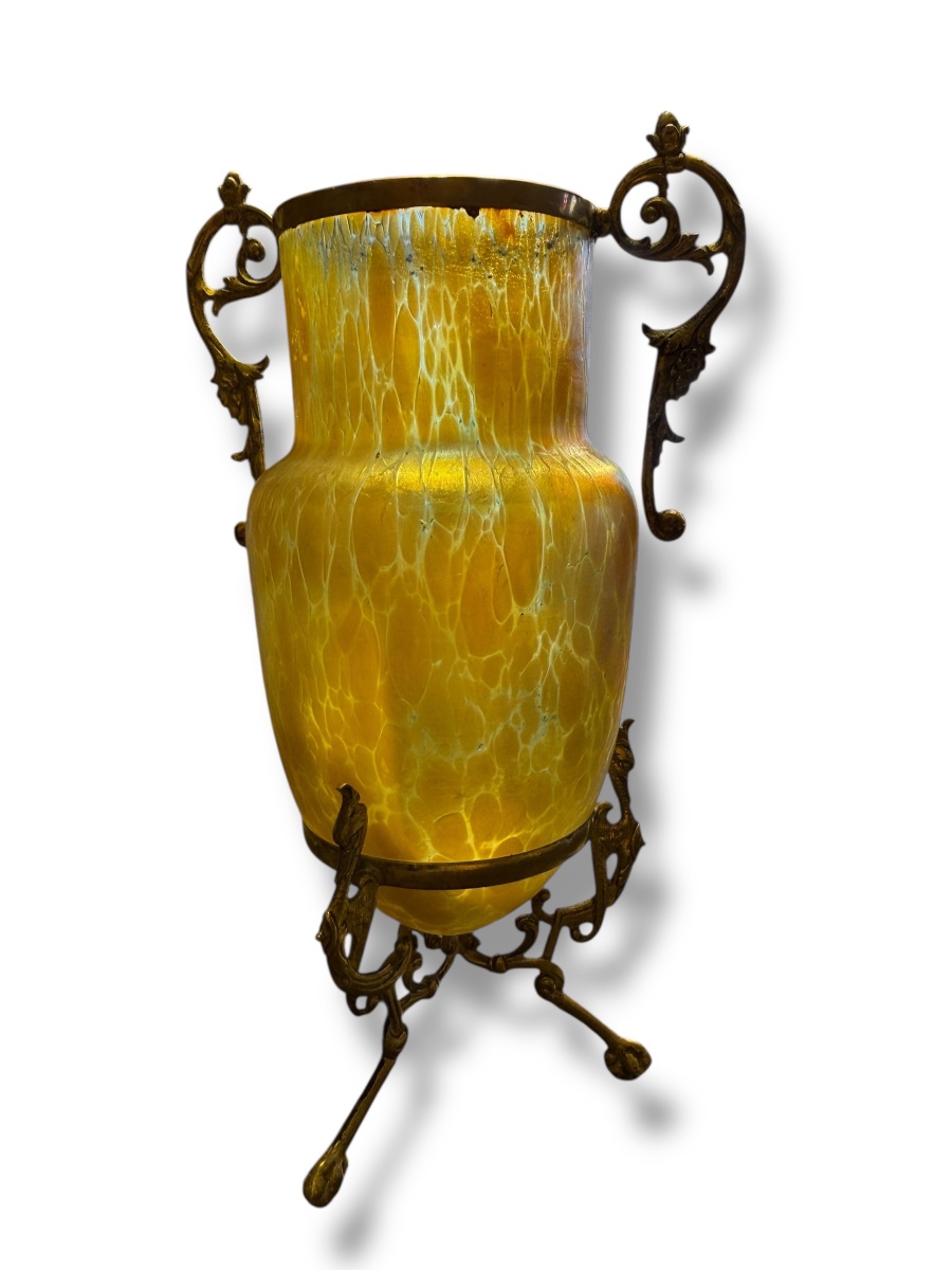 Ovoid Art Nouveau Vase In Iridescent Enameled Glass-photo-4