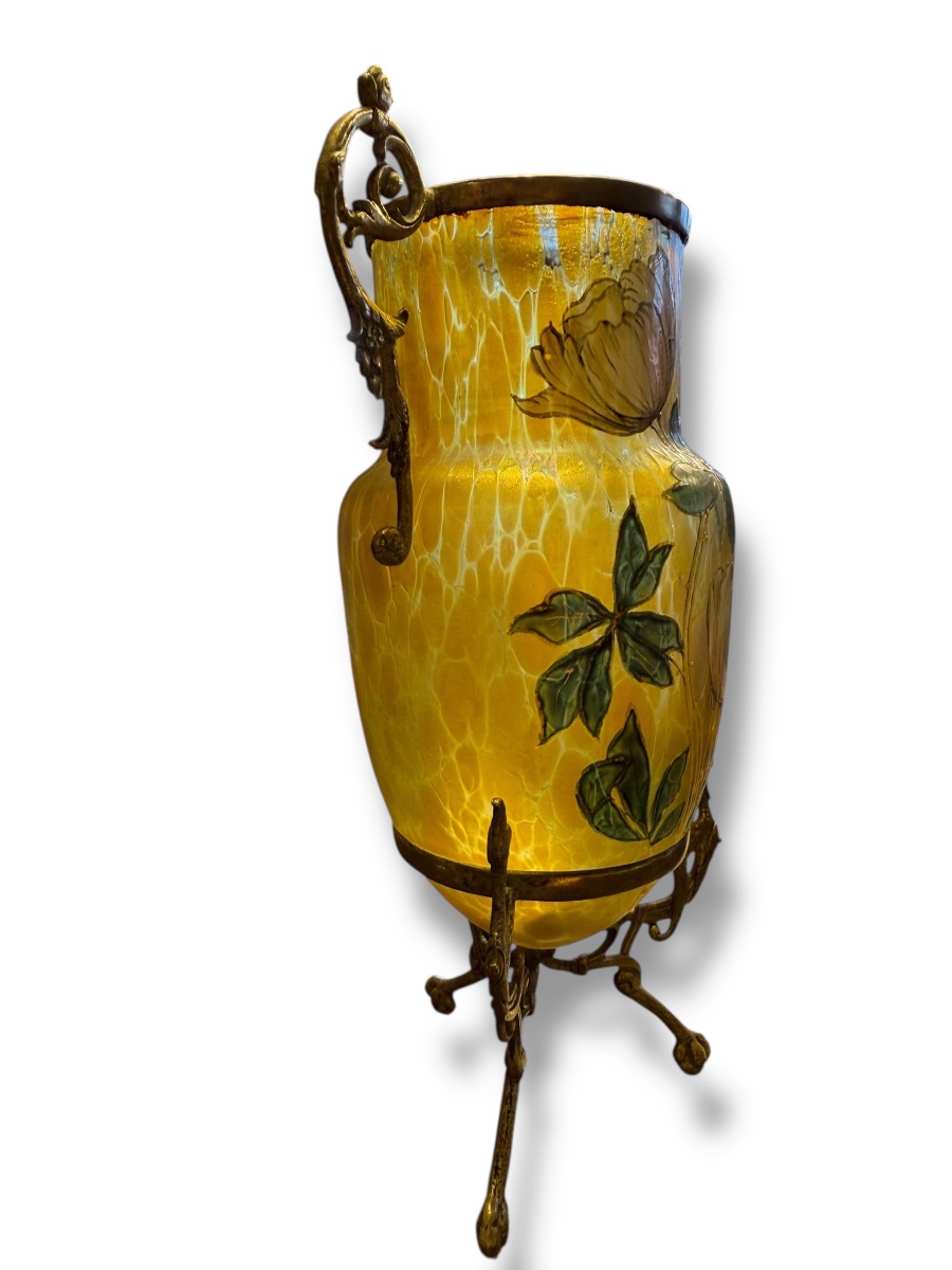 Ovoid Art Nouveau Vase In Iridescent Enameled Glass-photo-7