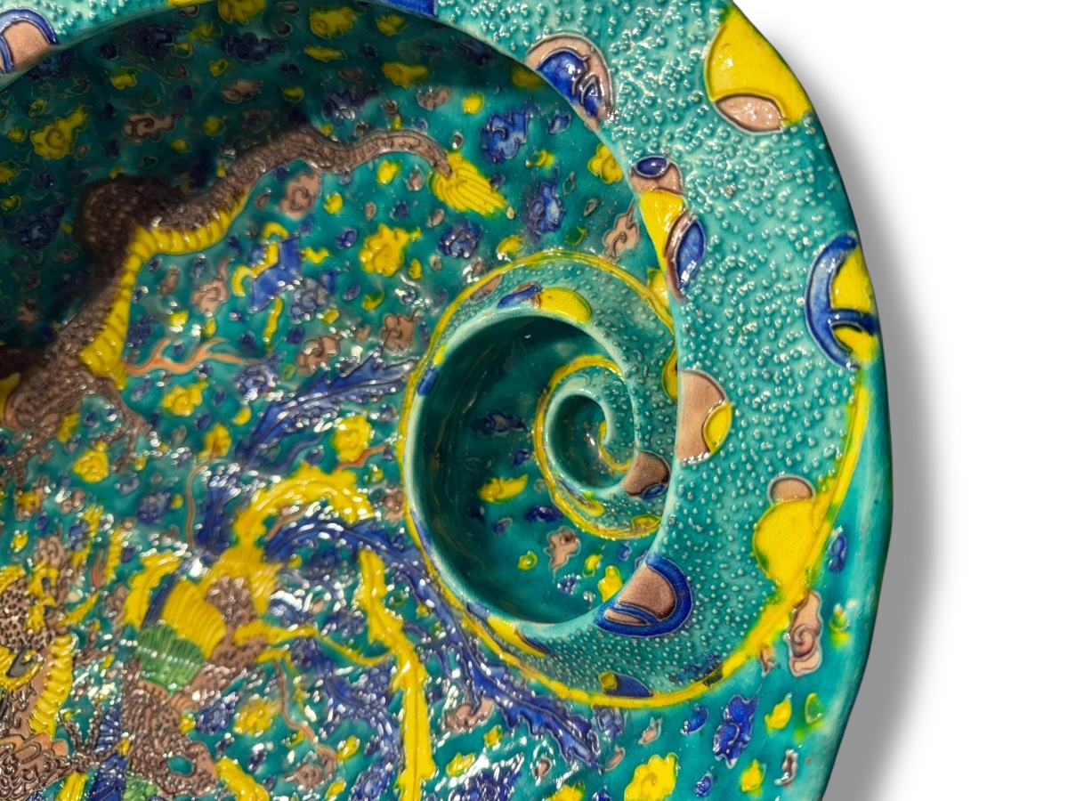 Japon MEIJI Important plat polychrome en forme de coquillage-photo-3