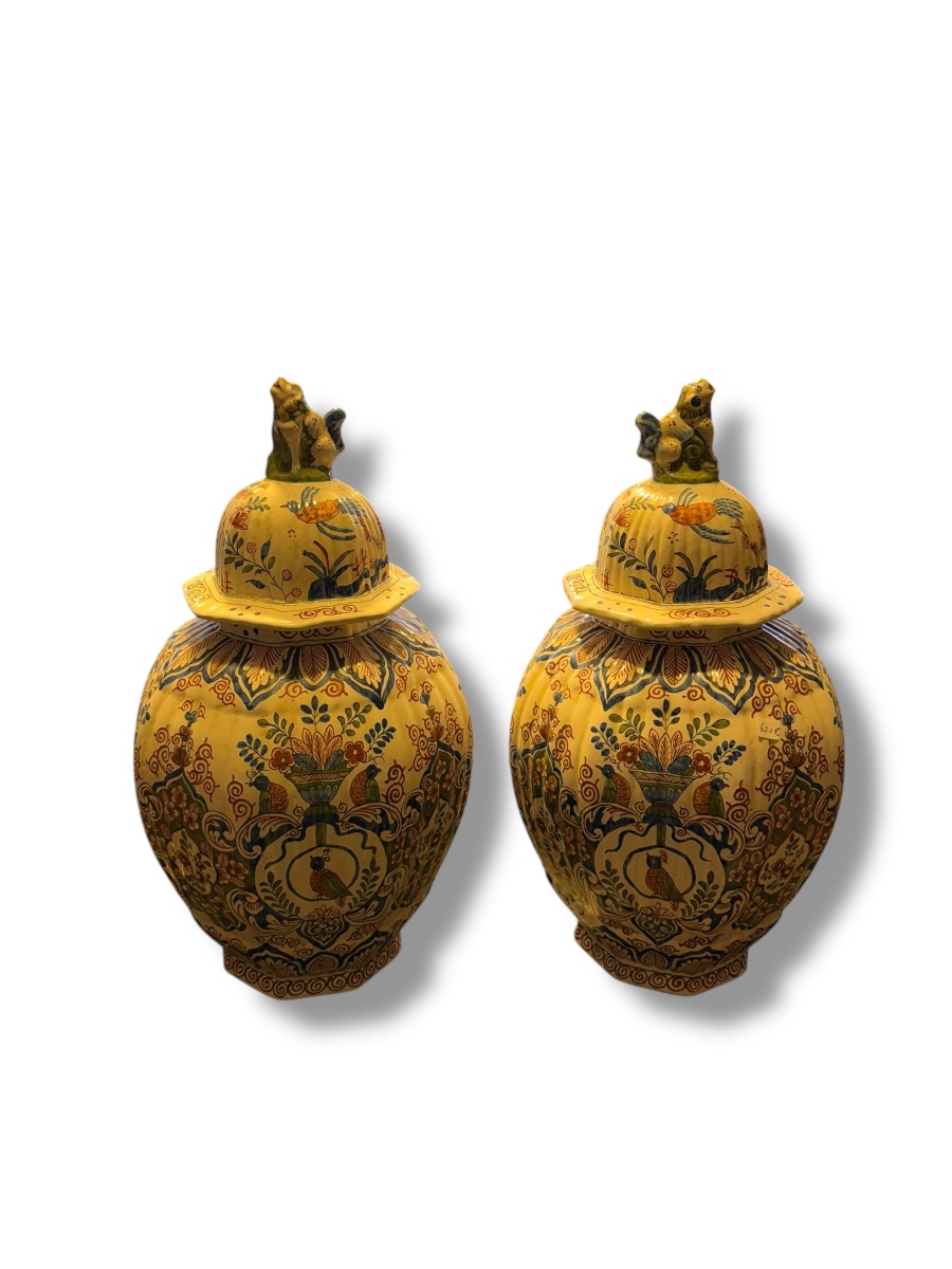 Delft pots couverts en faïence polychrome-photo-7