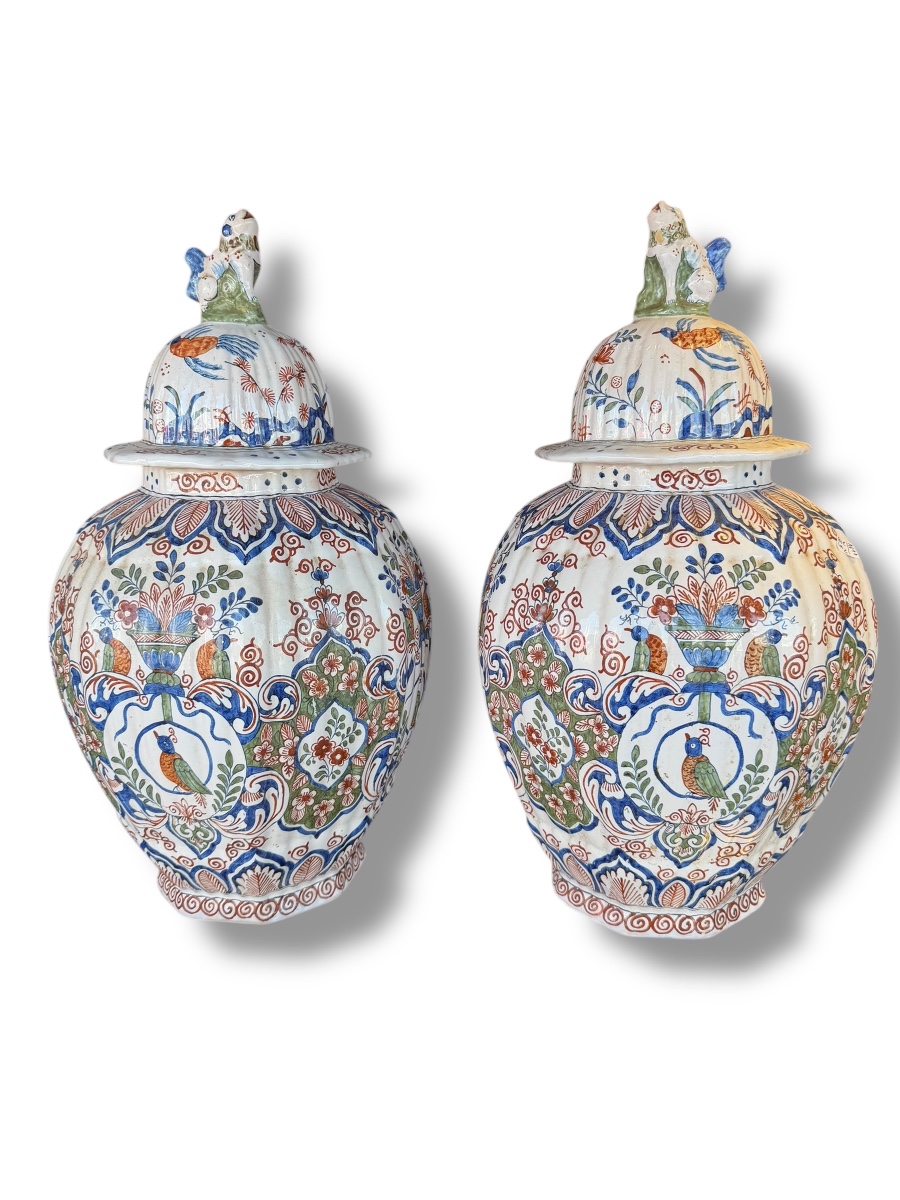 Delft Covered Pots In Polychrome Earthenware