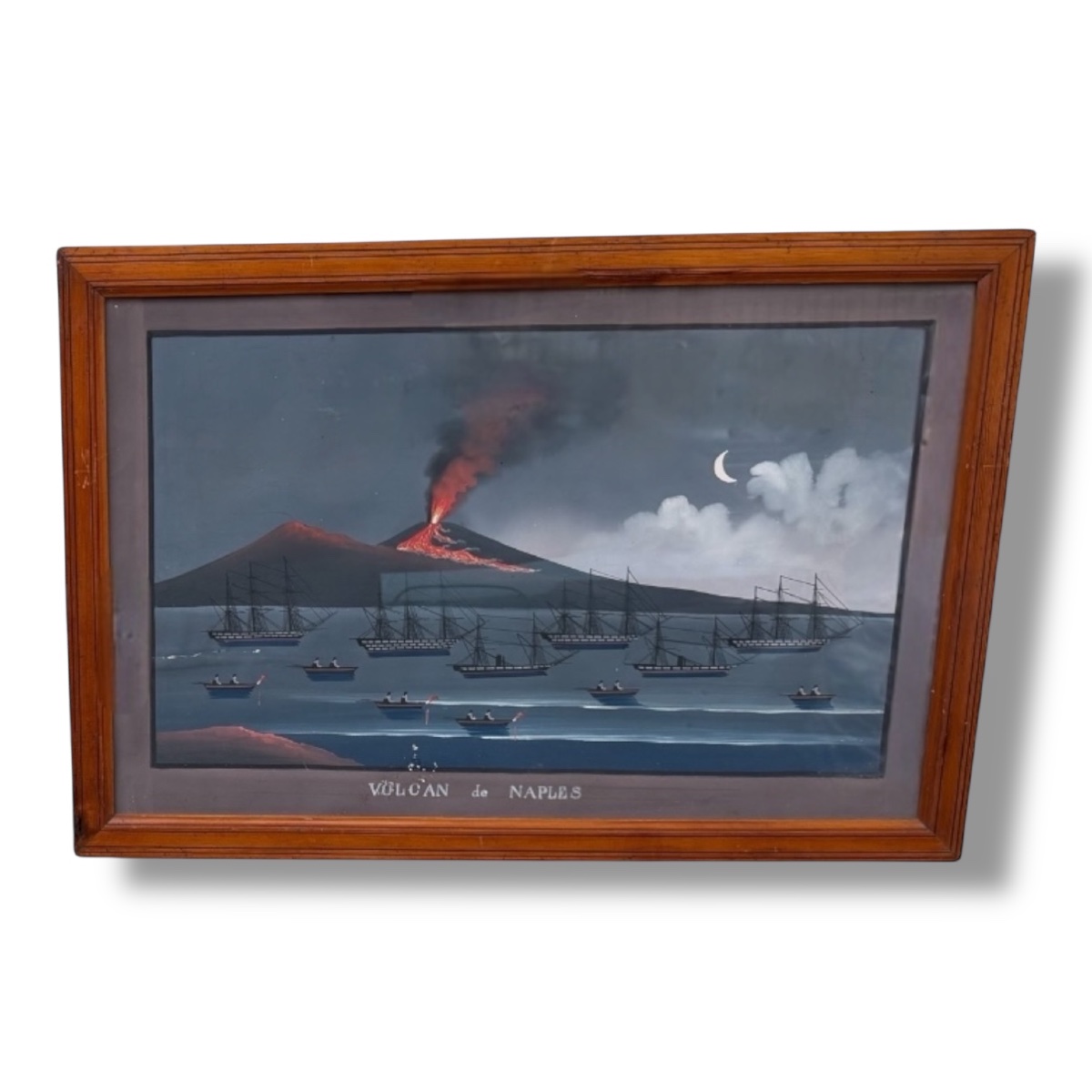 Volcan du Vésuve Paire de gouaches napolitaine du XIXe siècle -photo-3