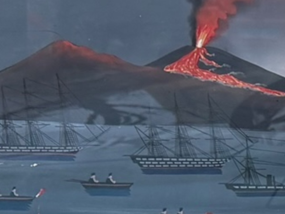 Volcan du Vésuve Paire de gouaches napolitaine du XIXe siècle -photo-1