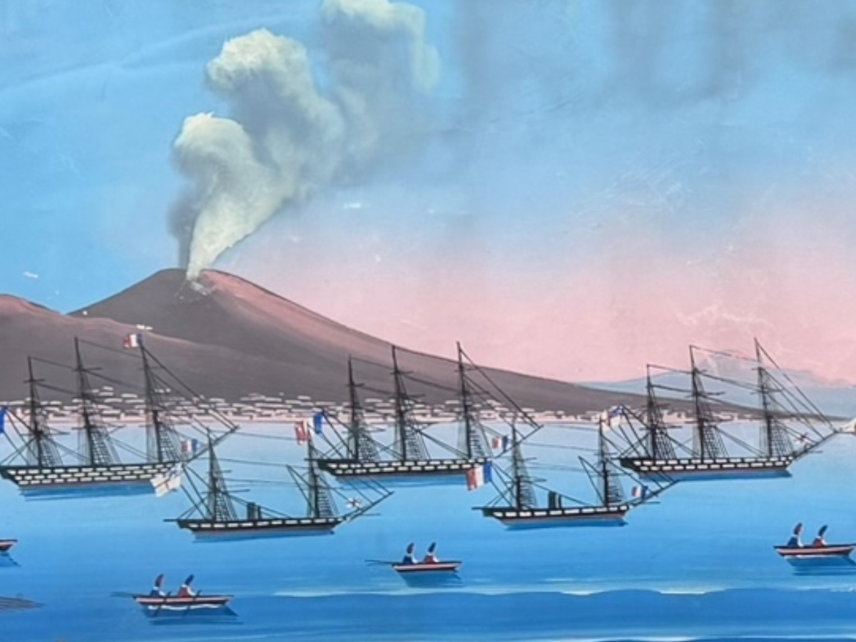 Volcan du Vésuve Paire de gouaches napolitaine du XIXe siècle -photo-3