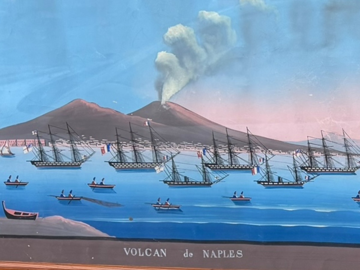 Volcan du Vésuve Paire de gouaches napolitaine du XIXe siècle -photo-4