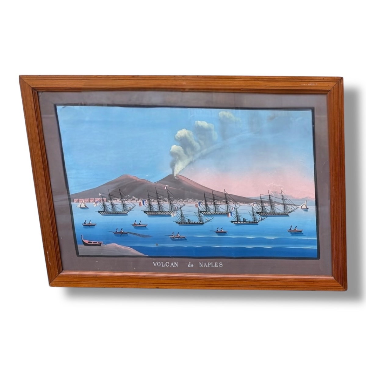 Volcan du Vésuve Paire de gouaches napolitaine du XIXe siècle -photo-8