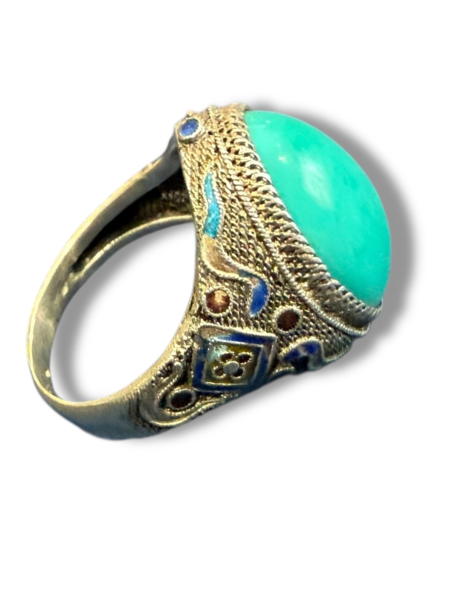 Bague en argent turquoise et émail-photo-4