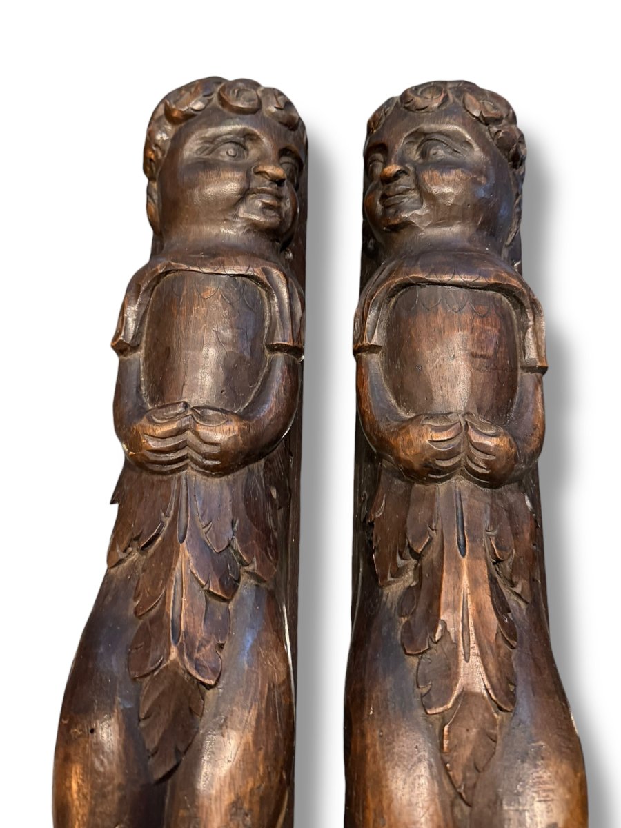 Pair Of Anthropomorphic Wooden Elements, 18th Century-photo-4