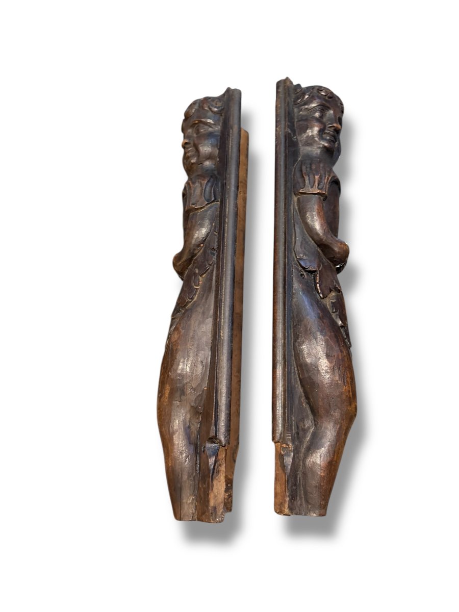Pair Of Anthropomorphic Wooden Elements, 18th Century-photo-7