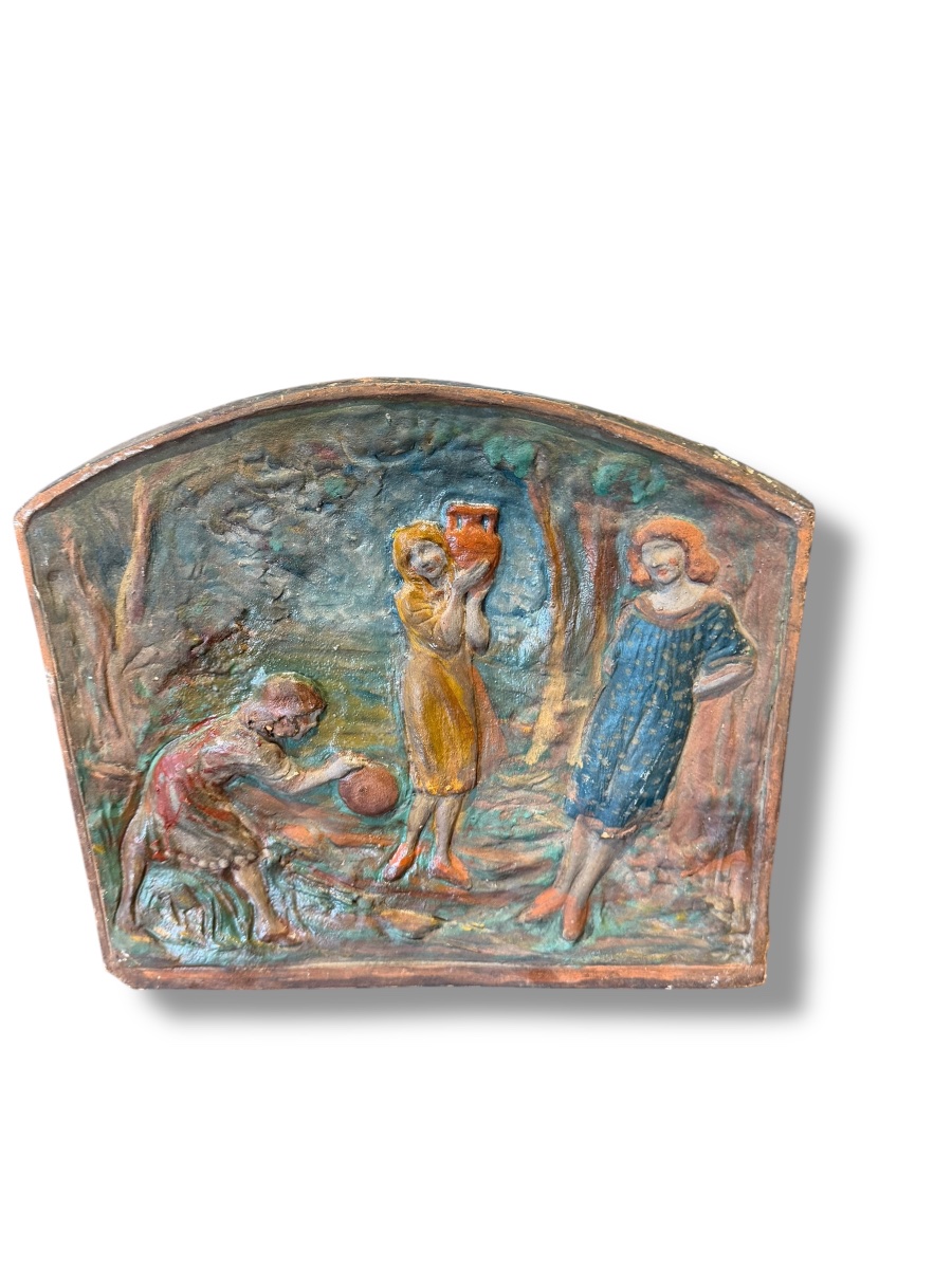 Le Jeu bas relief en terre cuite Eugene Gairal De Serezin-photo-2