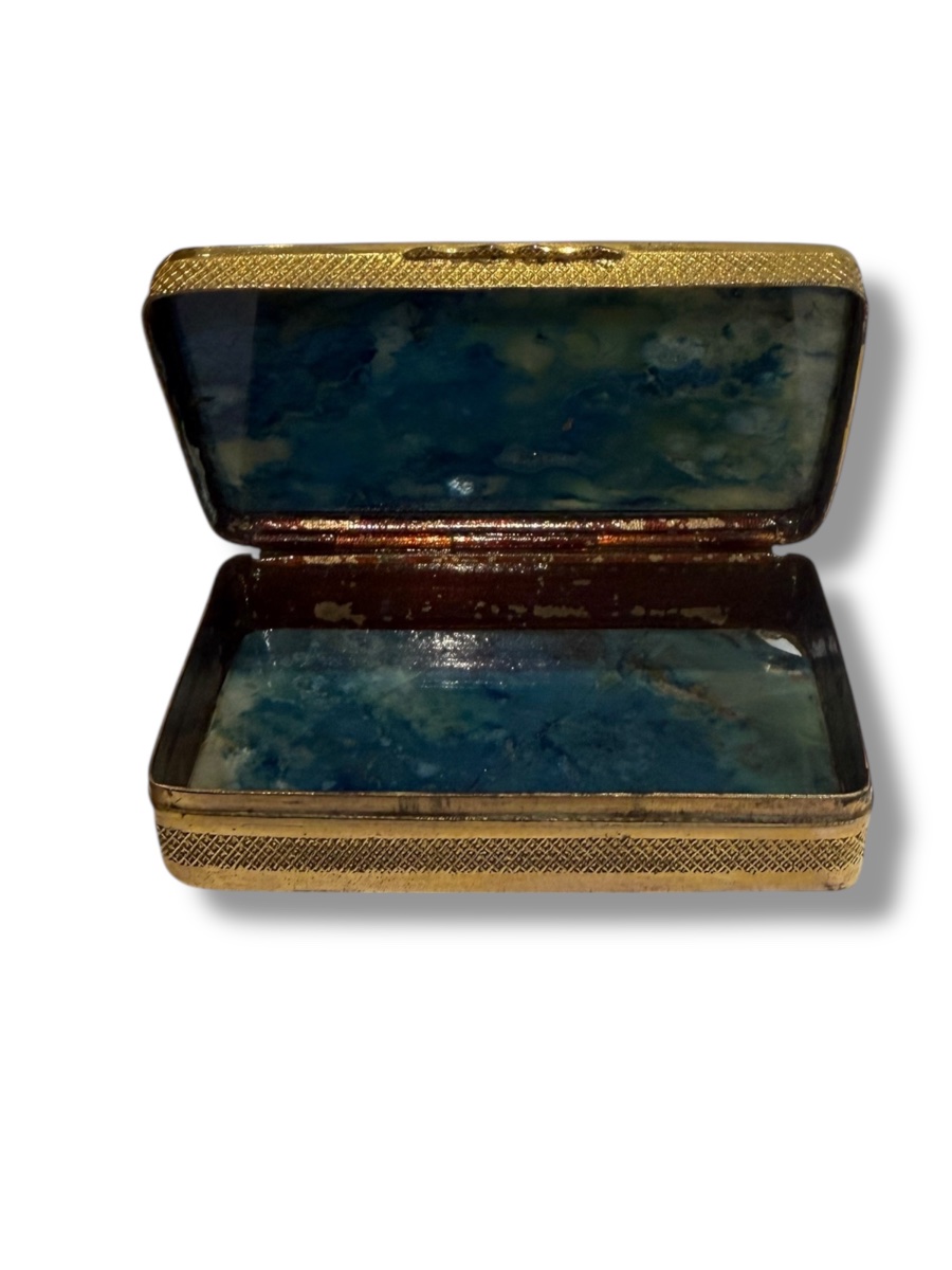 Box Made Of Blue Moss Agate And Gold-plated Metal -photo-1