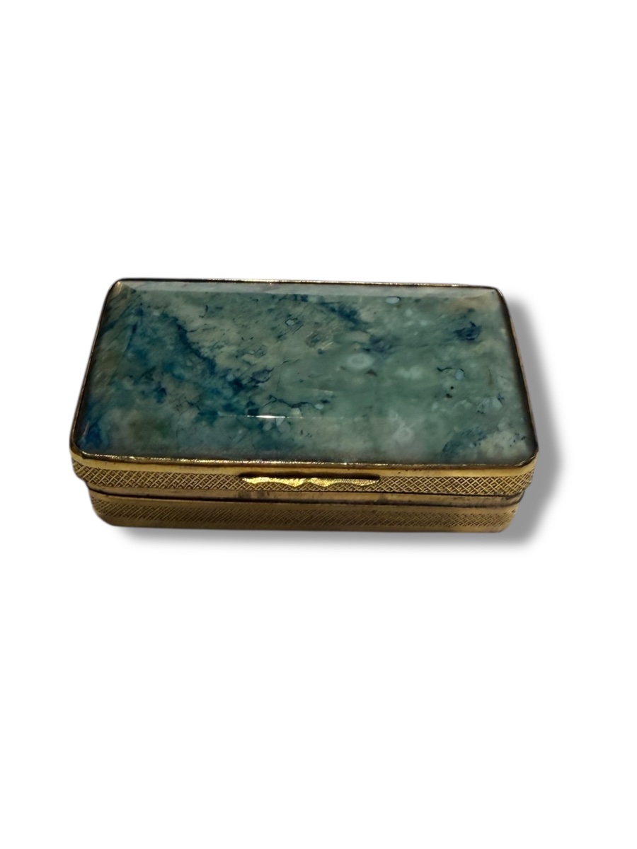 Box Made Of Blue Moss Agate And Gold-plated Metal -photo-3