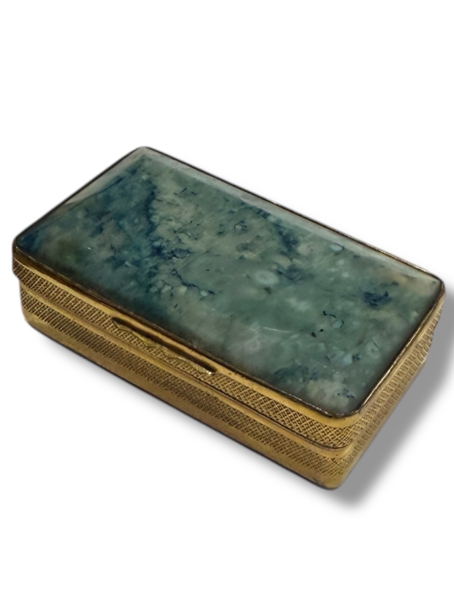 Box Made Of Blue Moss Agate And Gold-plated Metal 