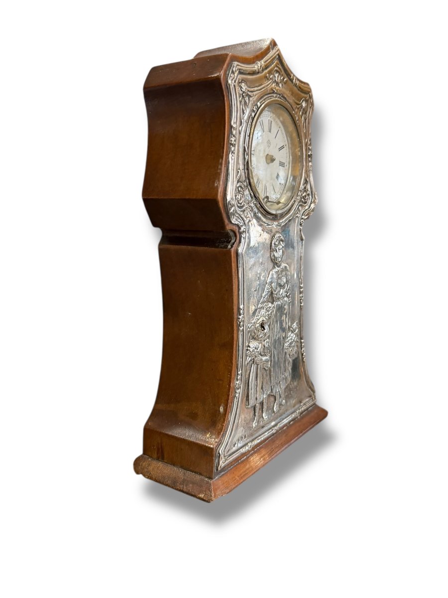 Mother And Child Mantel Clock In Solid Silver-photo-2