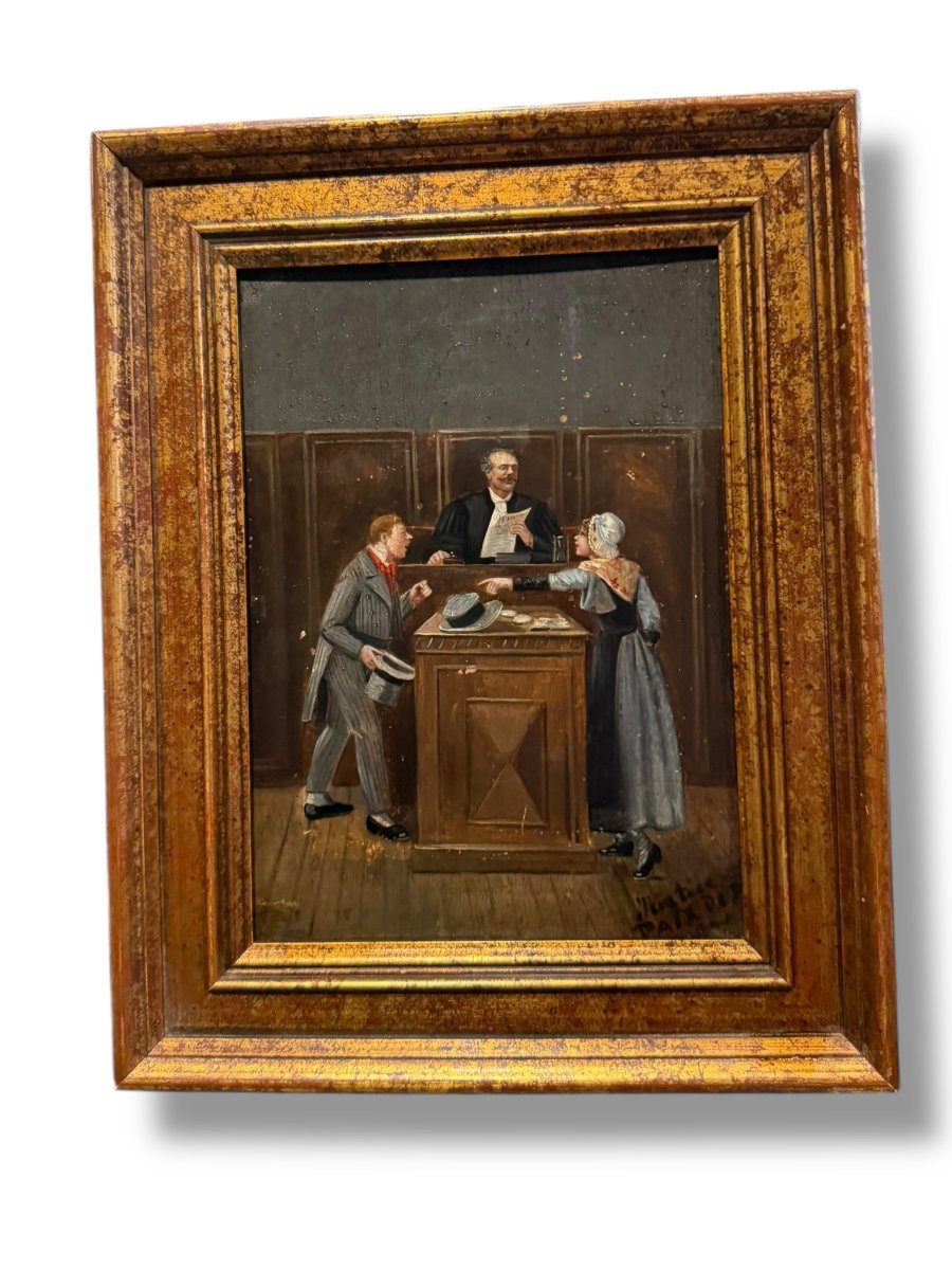 Au tribunal huile sur panneau XIXeme-photo-2