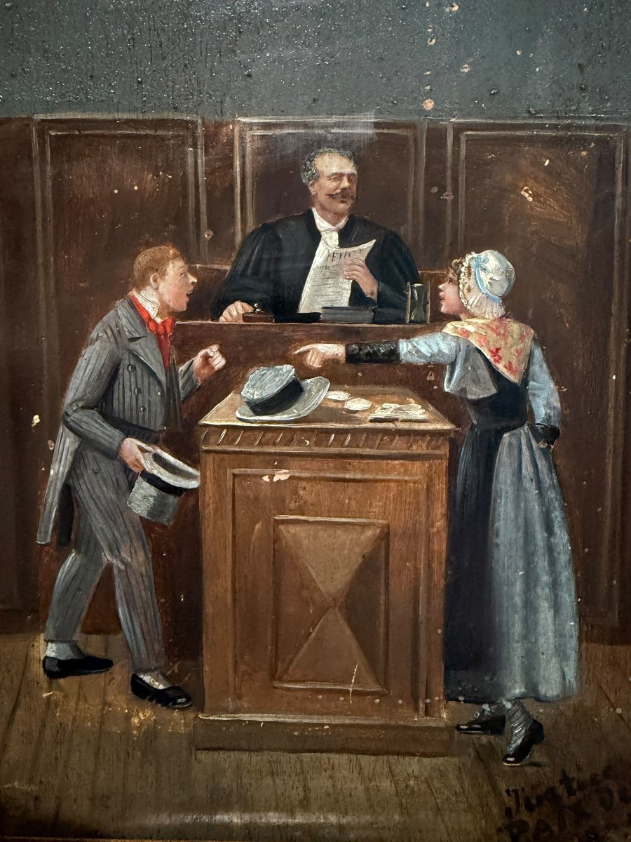 Au tribunal huile sur panneau XIXeme-photo-5