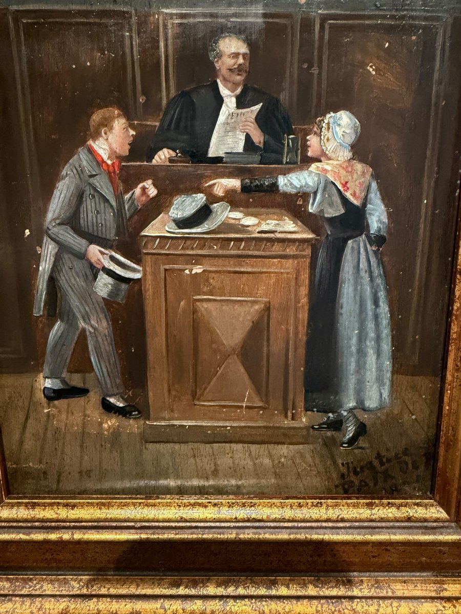 Au tribunal huile sur panneau XIXeme-photo-6