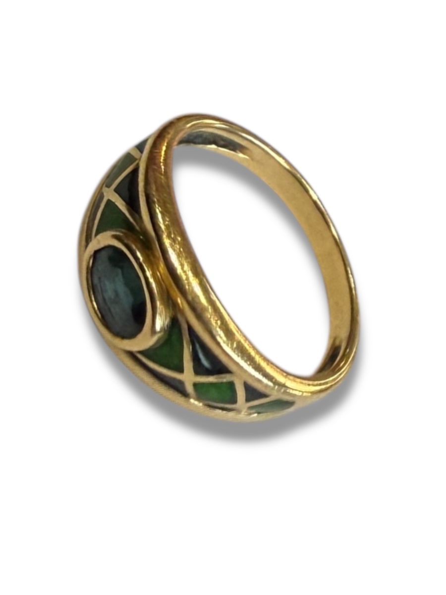 Gold, Sapphire And Enamel Ring -photo-2
