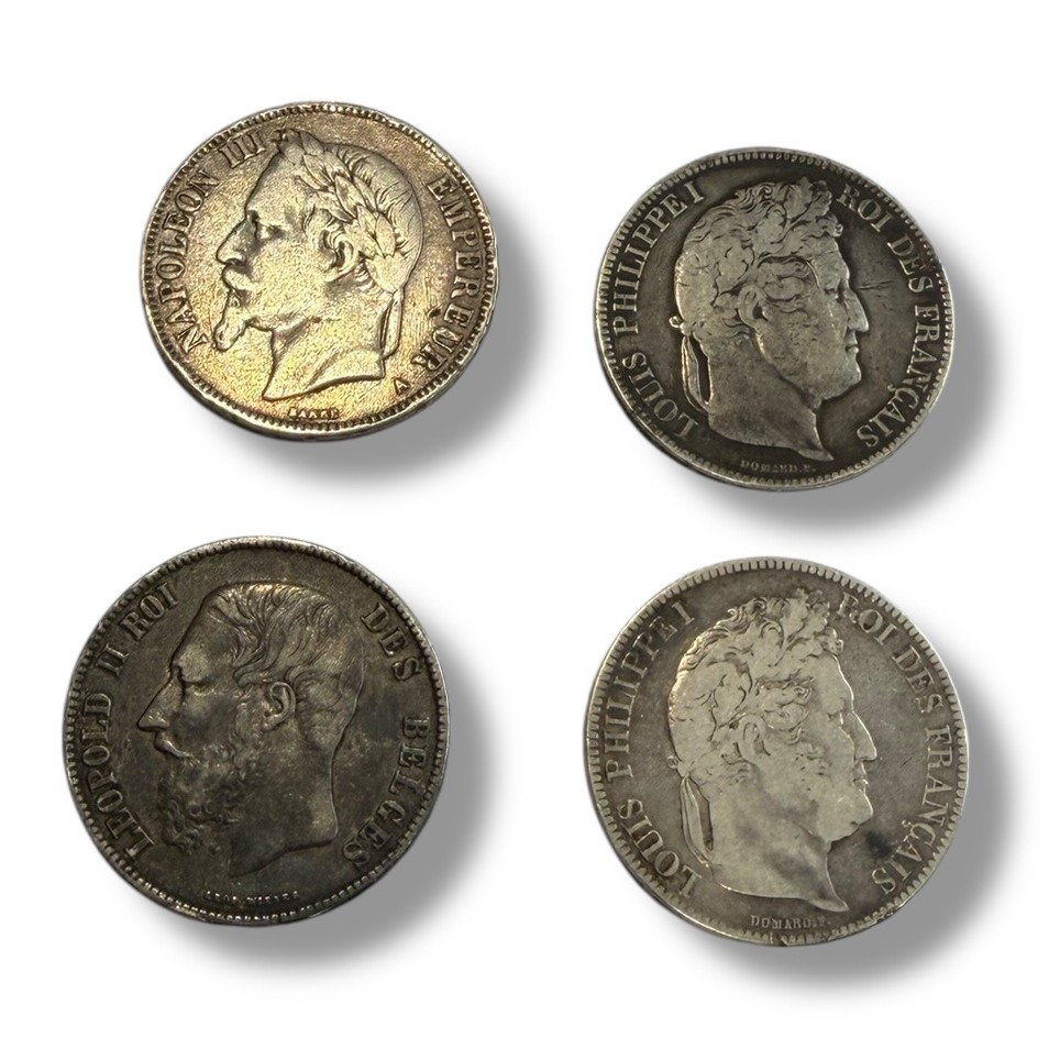 Ensemble de quatre pièces 5 francs argent