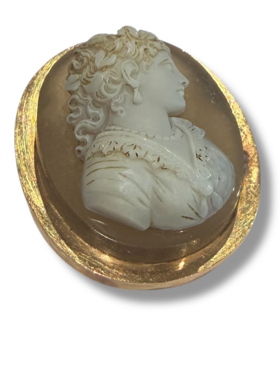 Important 19th Century Gold And Cameo Brooch On Agate-photo-1