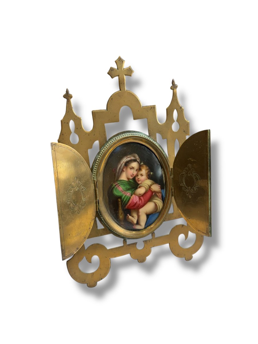 Oratoire de voyage Vierge à l'enfant XIXeme-photo-3