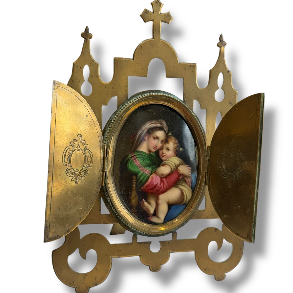 Oratoire de voyage Vierge à l'enfant XIXeme