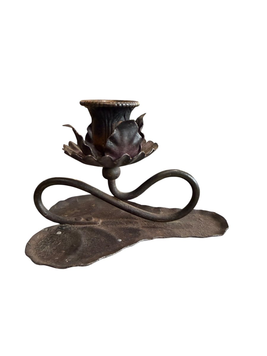 Art Nouveau Wrought Iron Hand Candlestick-photo-2
