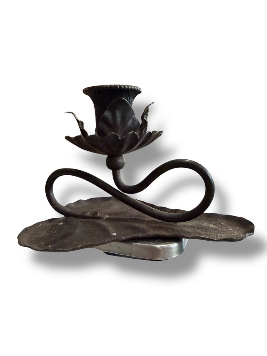 Art Nouveau Wrought Iron Hand Candlestick-photo-1