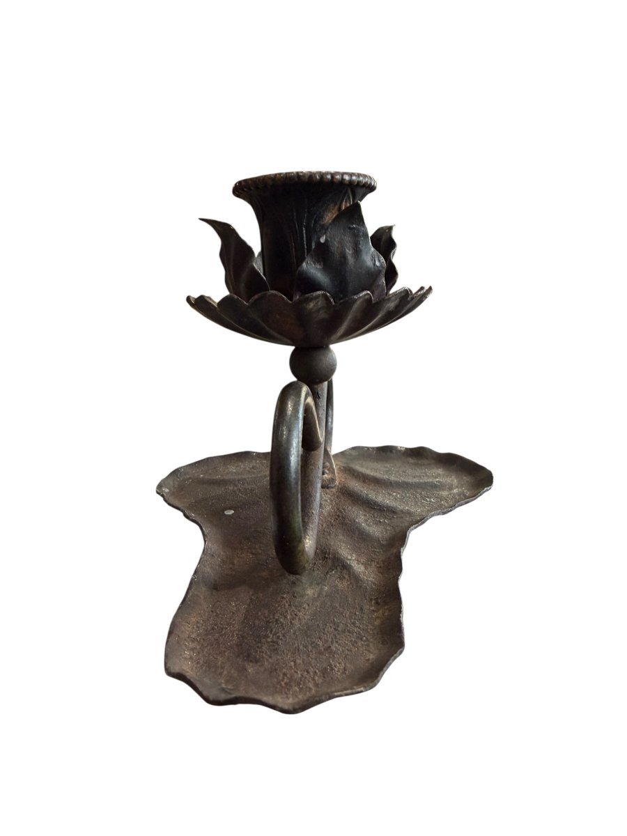 Art Nouveau Wrought Iron Hand Candlestick-photo-2