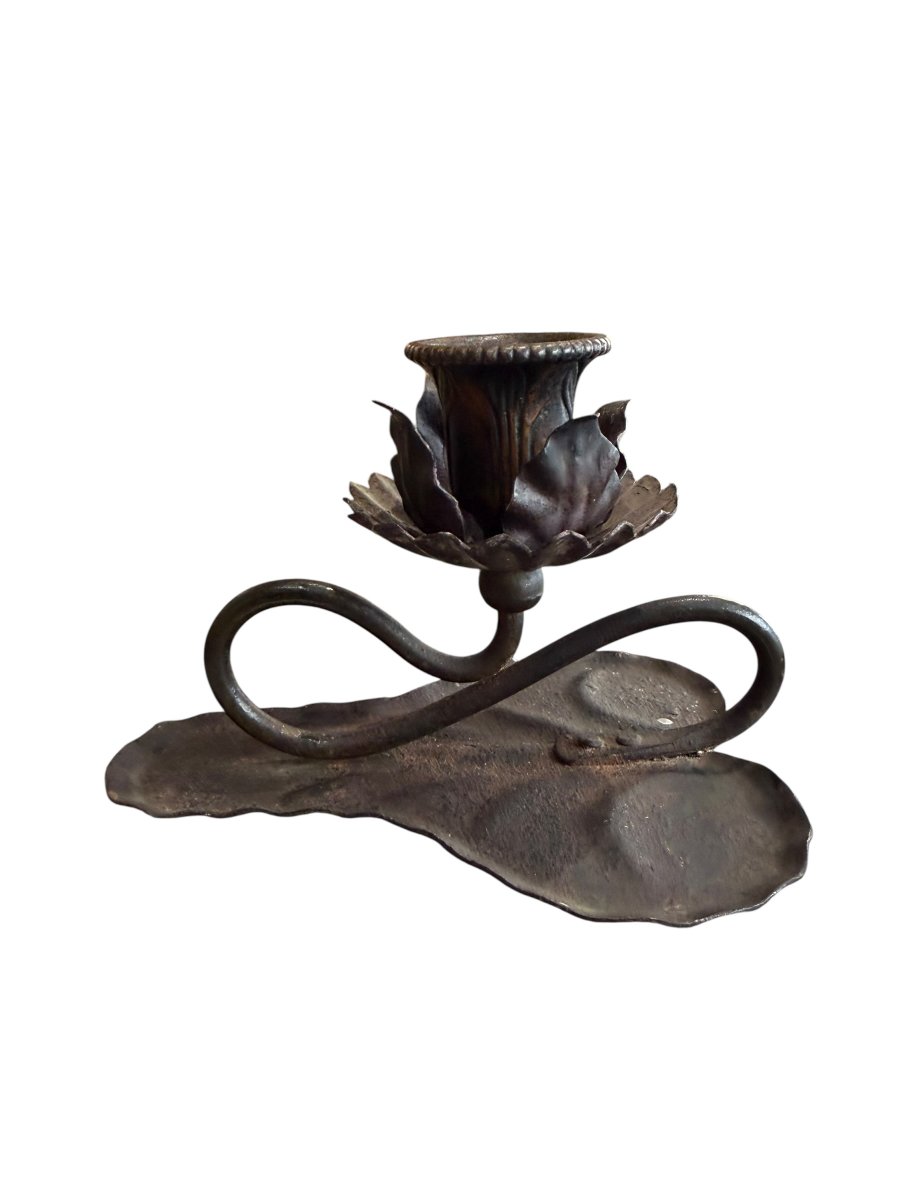 Art Nouveau Wrought Iron Hand Candlestick-photo-5