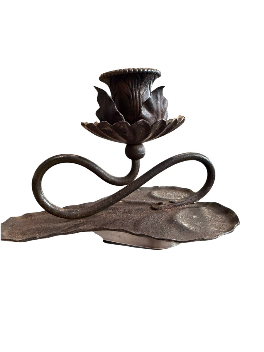 Art Nouveau Wrought Iron Hand Candlestick-photo-7
