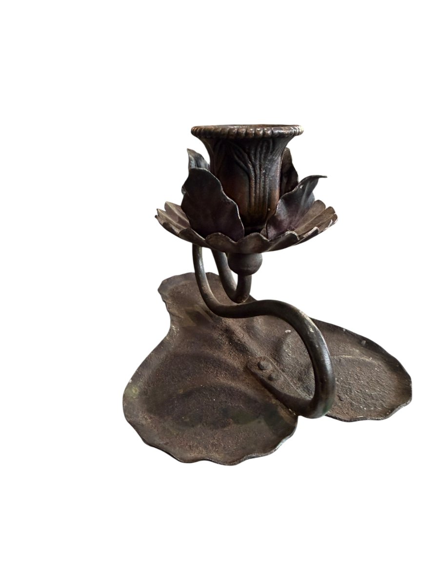 Art Nouveau Wrought Iron Hand Candlestick-photo-8