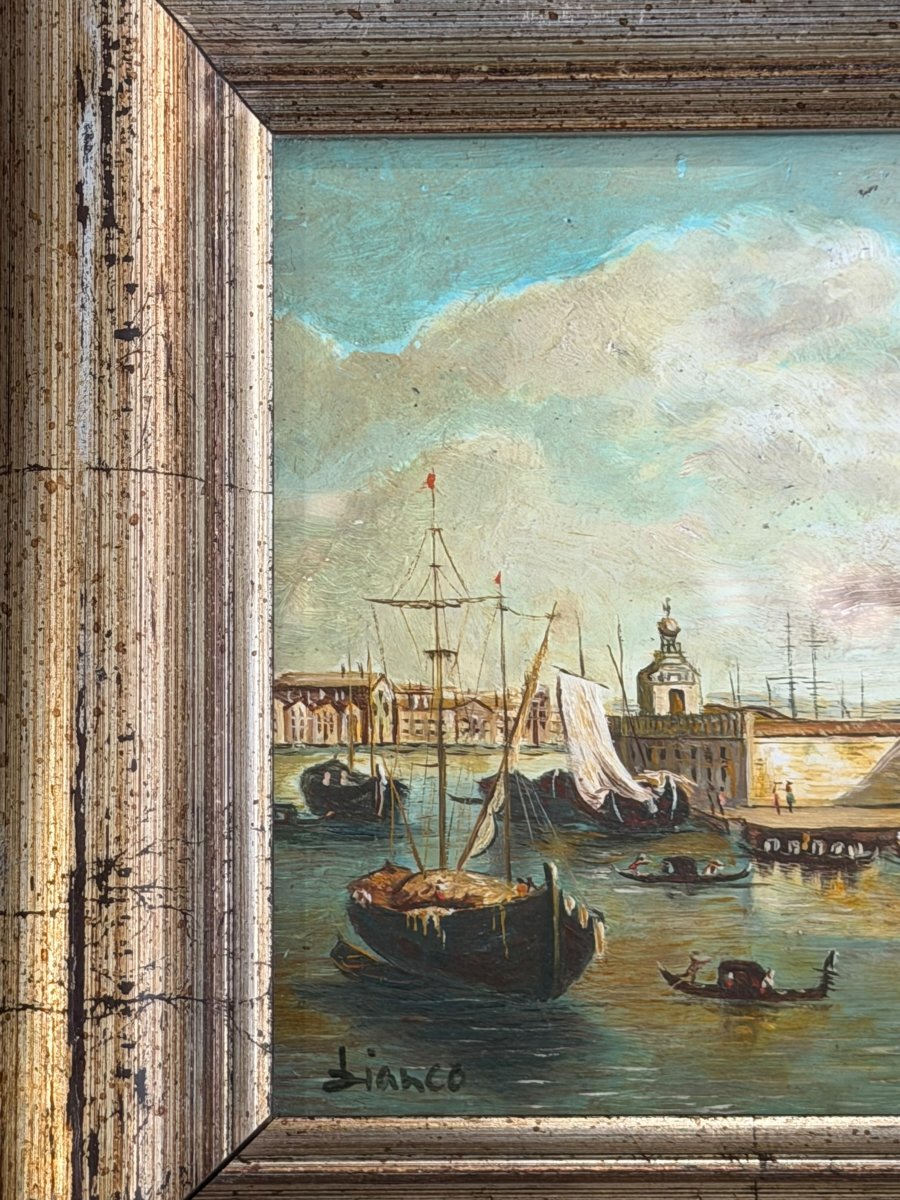 Vue de Venise Huile sur panneau signée BIANCO-photo-3