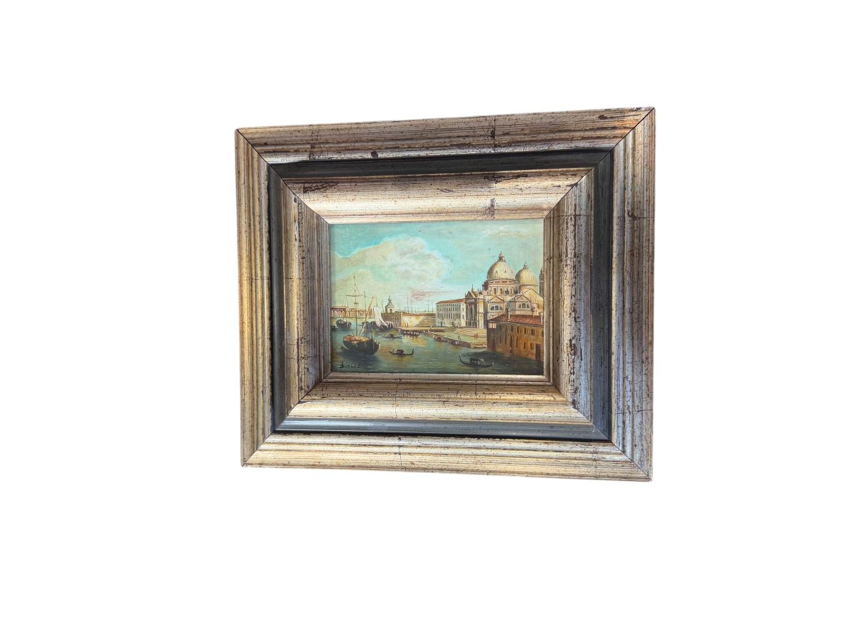 Vue de Venise Huile sur panneau signée BIANCO-photo-1
