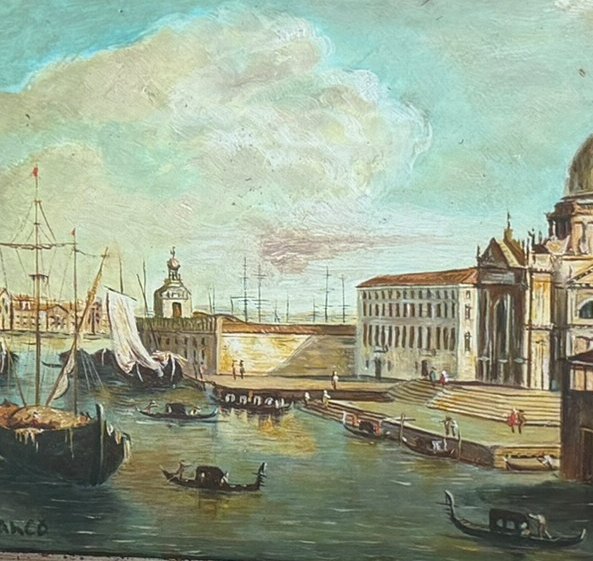 Vue de Venise Huile sur panneau signée BIANCO-photo-2