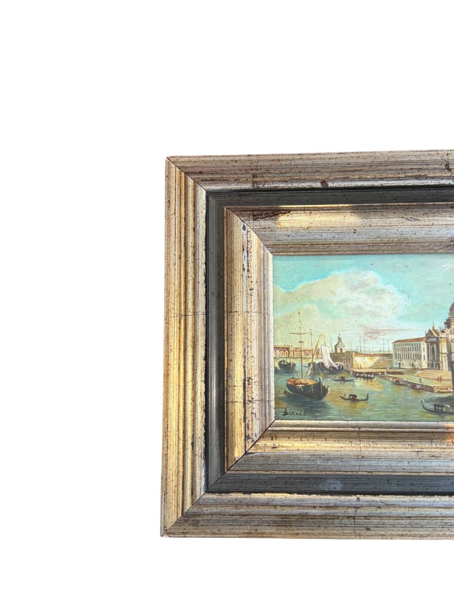 Vue de Venise Huile sur panneau signée BIANCO-photo-3