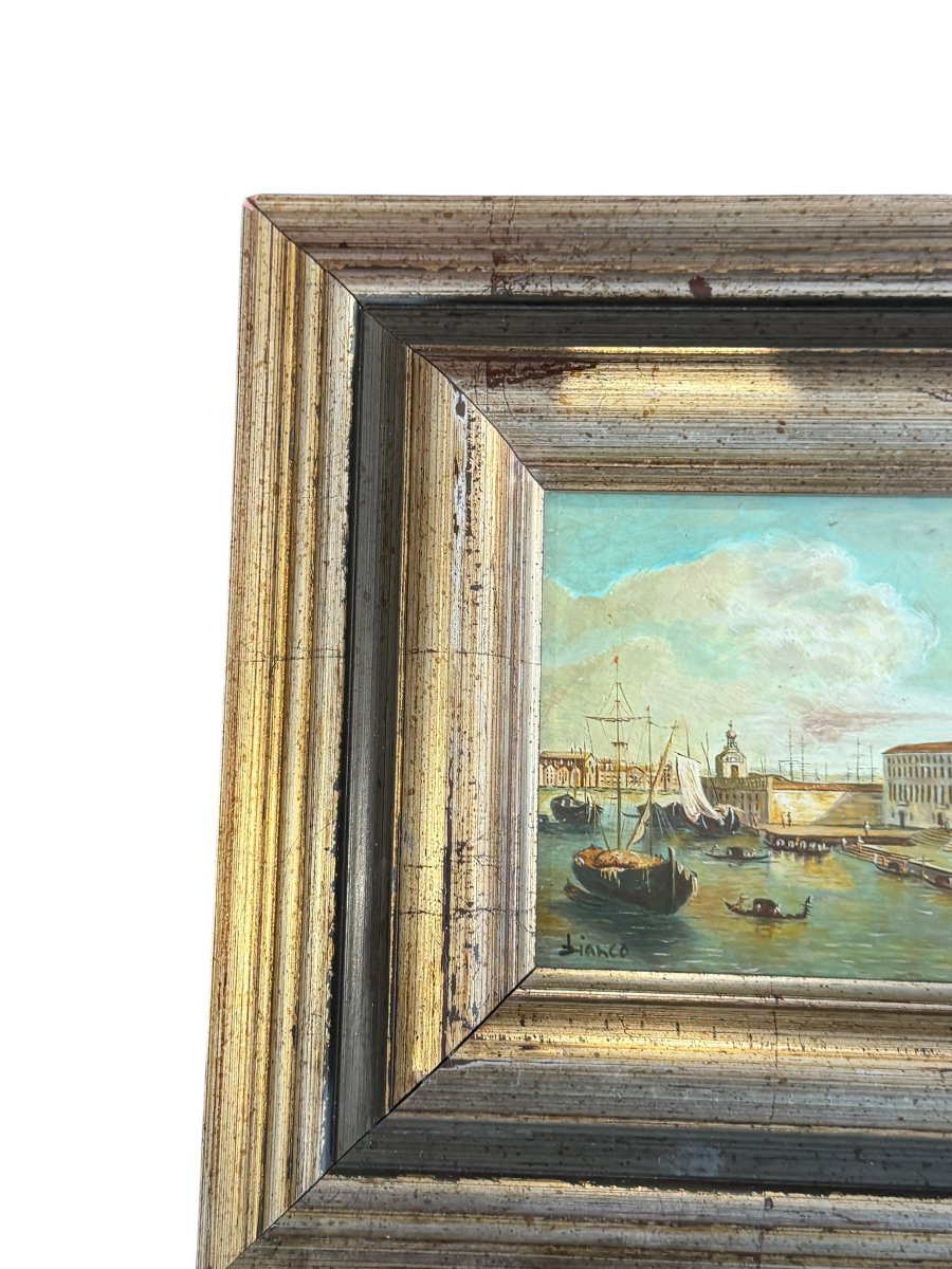 Vue de Venise Huile sur panneau signée BIANCO-photo-5