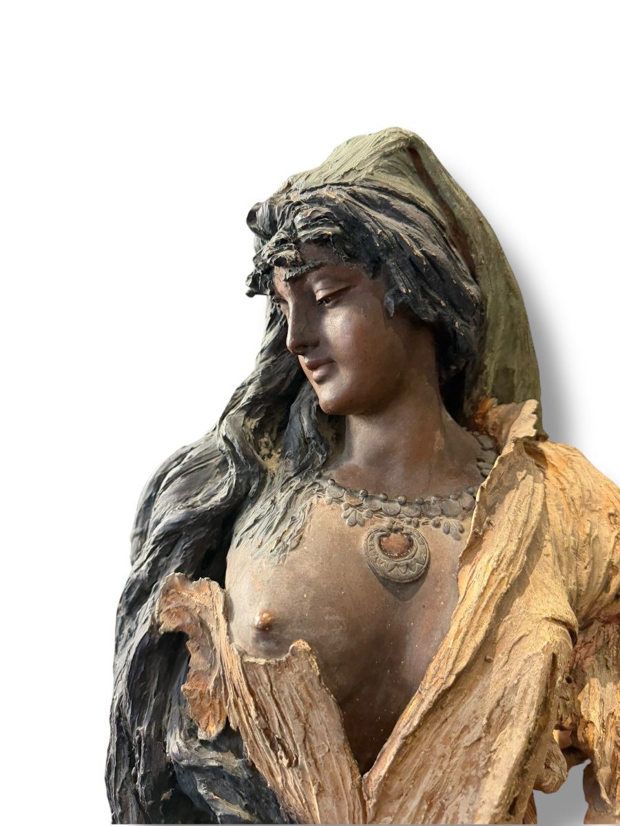 Stellmacher Polychrome Terracotta Bust Of An Oriental Woman-photo-3