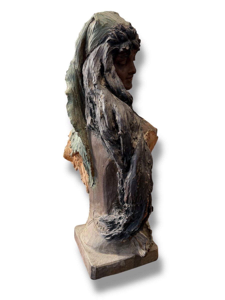 Stellmacher Polychrome Terracotta Bust Of An Oriental Woman-photo-3