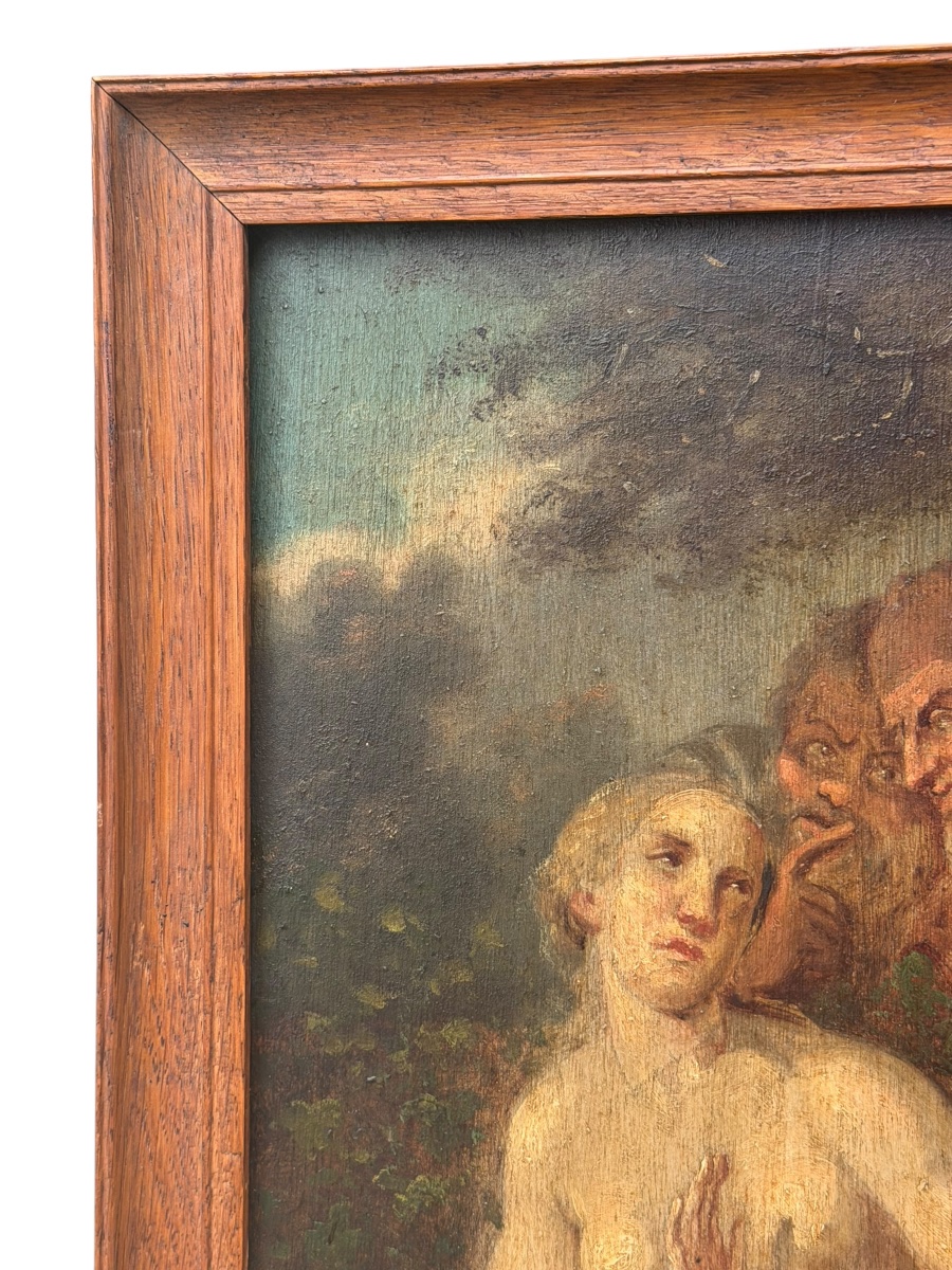 Susanna At Her Bath, Oil On Panel, 19th Century-photo-4