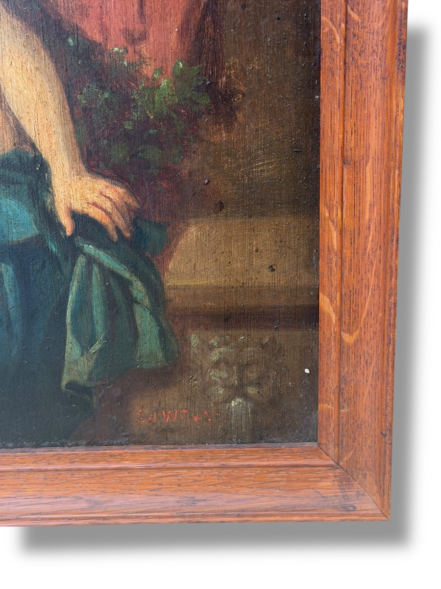 Susanna At Her Bath, Oil On Panel, 19th Century-photo-2