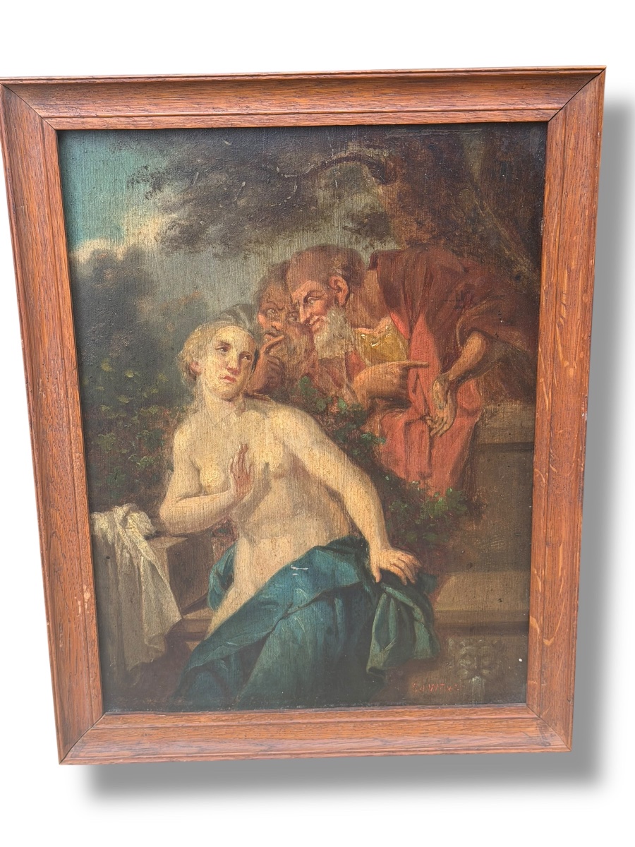 Susanna At Her Bath, Oil On Panel, 19th Century-photo-6