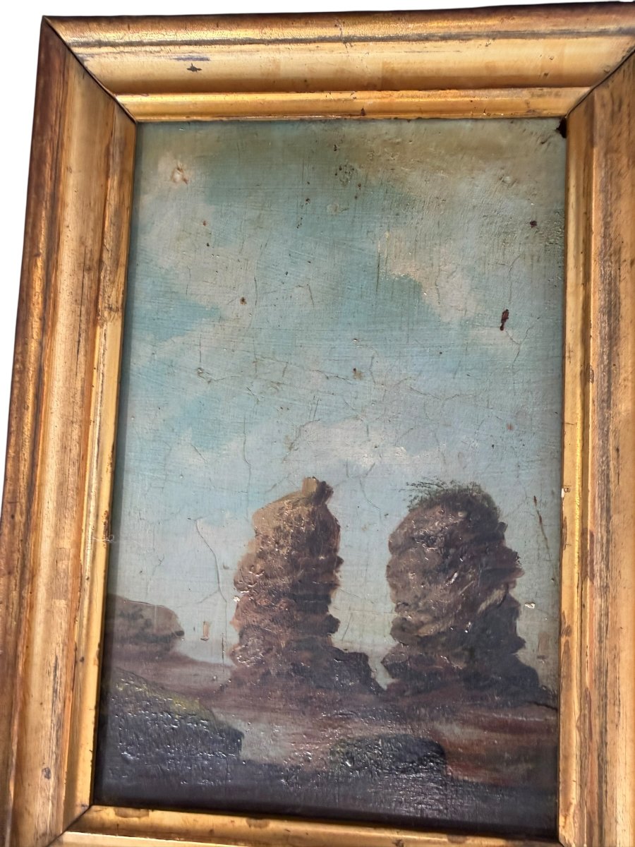 Ecole française XIXeme Rochers en bord de mer paire d'huile sur panneau ROY-photo-6