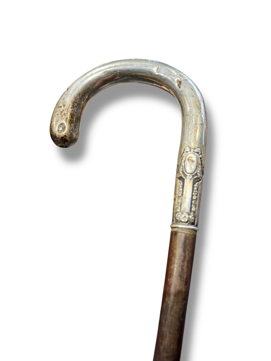 Canne pommeau en argent massif