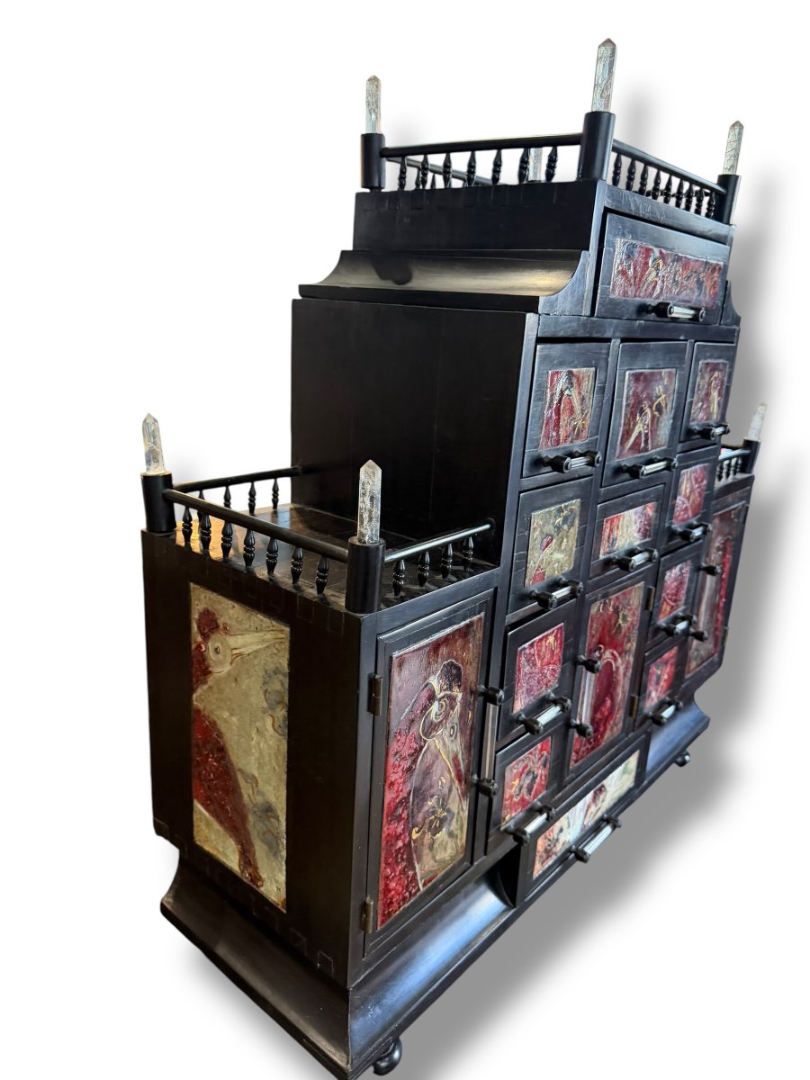 Cabinet en ébène céramique et pierres Nicole CHATIGNOL -photo-2